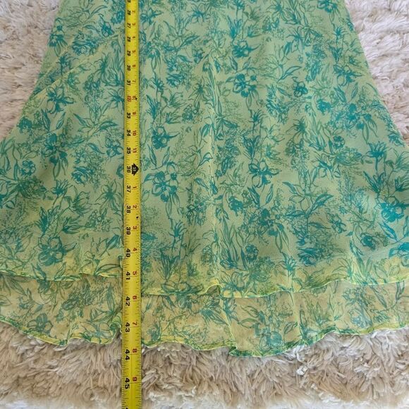 LA RUE 39 Floral Blue and Green Midi Dress Size 12P Y2K Fairycore 100% Silk - Picture 7 of 9